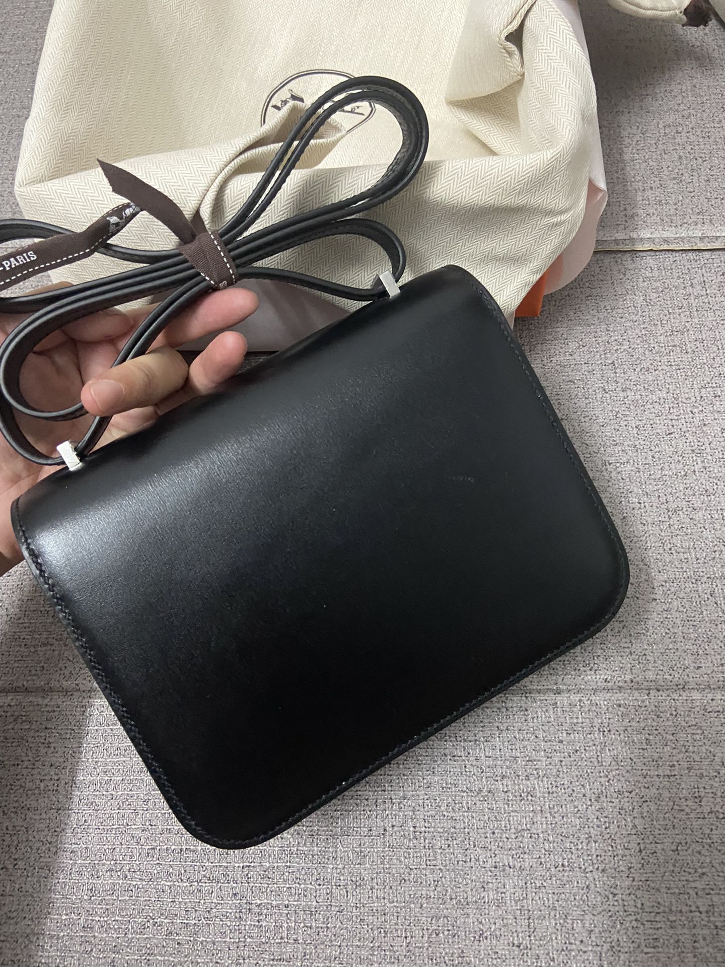 Hermes Constance 18 Mini Shoulder Bag In Black Box Leather